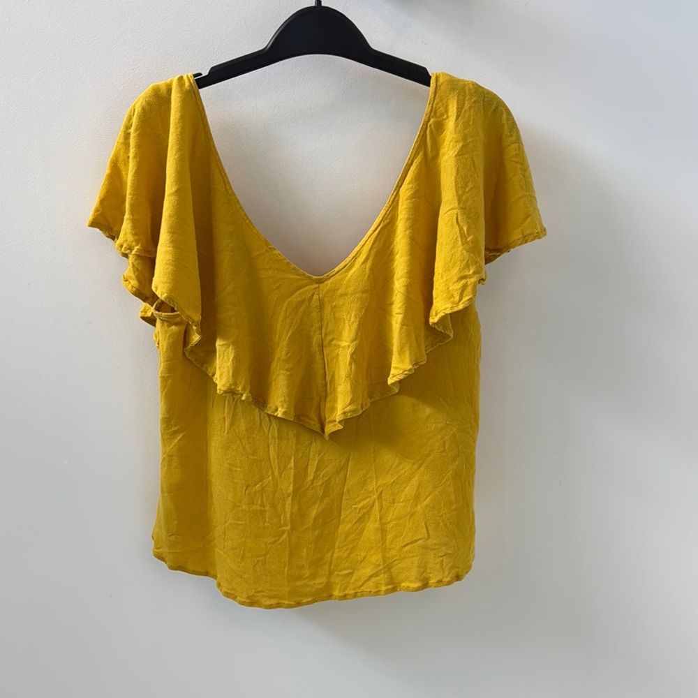 Yellow Ruffled V-Neck Top